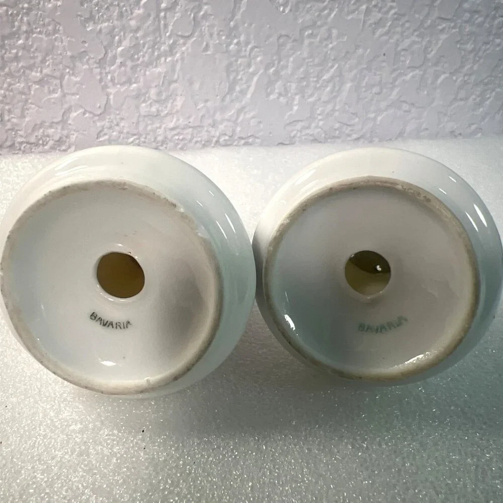 Vintage Bavaria Porcelain‎ Salt & Pepper Shakers Silver Floral Trim Germany  MCM